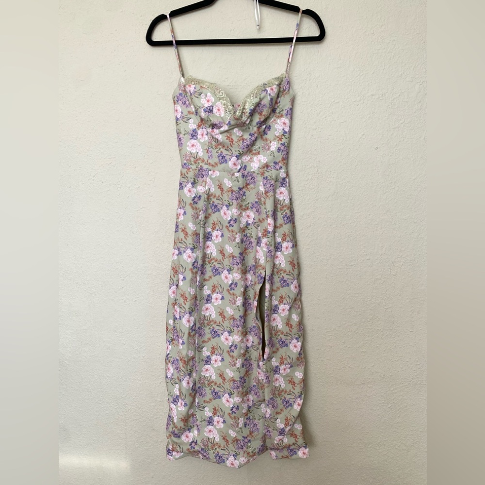 HOUSE OF CB 'Charlotte' Peony Print Midi Sundress green NWOT size XS - Picture 4 of 16